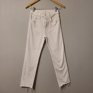 Mother The Tomcat Ankle Denim Jeans Cream Puffs Womens 25 White Raw Hem